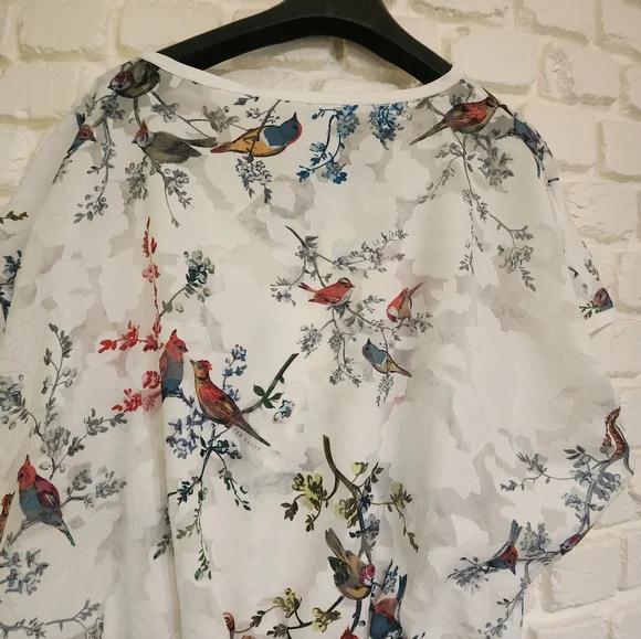 Ted Baker White Multicolor Bird Print Blouse Sz 1 - Picture 6 of 6